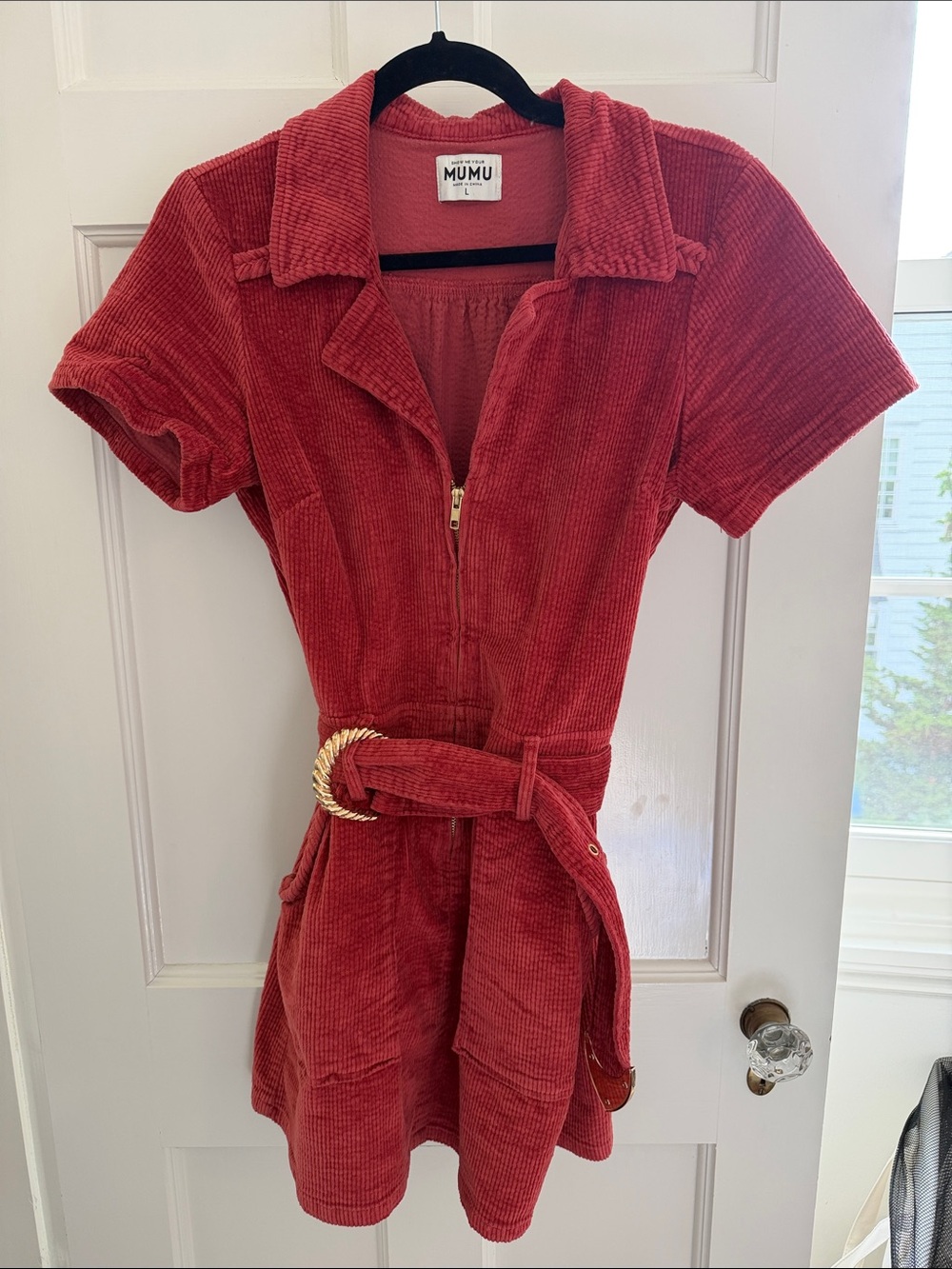 Show Me Your Mumu Red Corduroy Zip Front Belted Mini Dress
